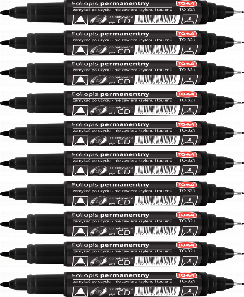 10x marker dwustronny do płyt CD i DVD Toma TO-321, okrągła, 0.5mm/1.0mm, czarny