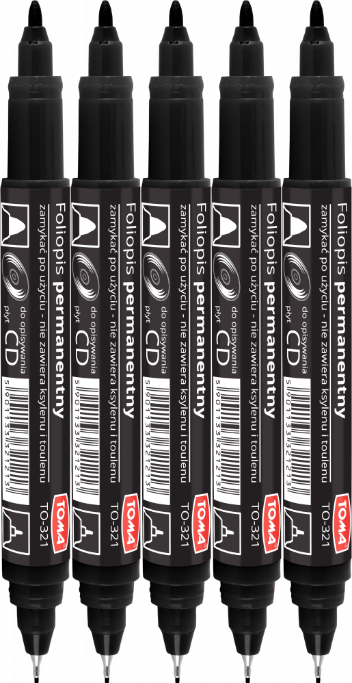 5x Marker dwustronny do płyt CD i DVD Toma TO-321, okrągła, 0.5mm/1.0mm, czarny