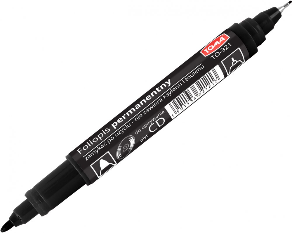 Marker dwustronny do płyt CD i DVD Toma TO-321, okrągła, 0.5mm/1.0mm, czarny