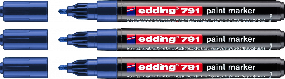 3x Marker olejowy edding, 791, okrągła, 1-2mm, niebieski