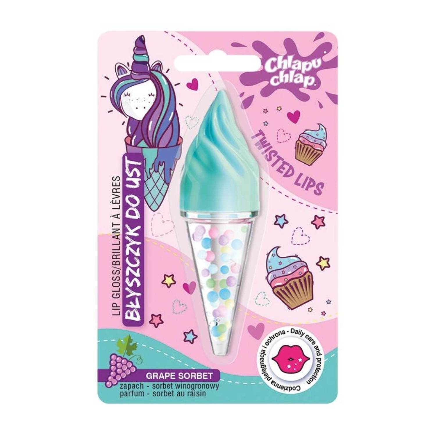 Chlapu chlap - błyszczyk do ust, rożek sorbet winogronowy, 1 sztuka