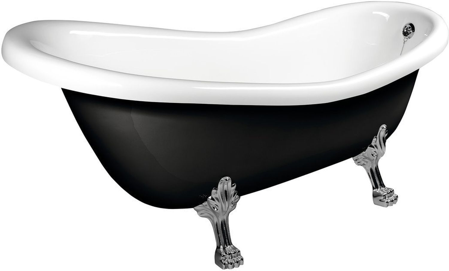 Polysan Retro wanna wolnostojąca 158x73 cm owalna czarno-biała z łapami chrom mat 72970
