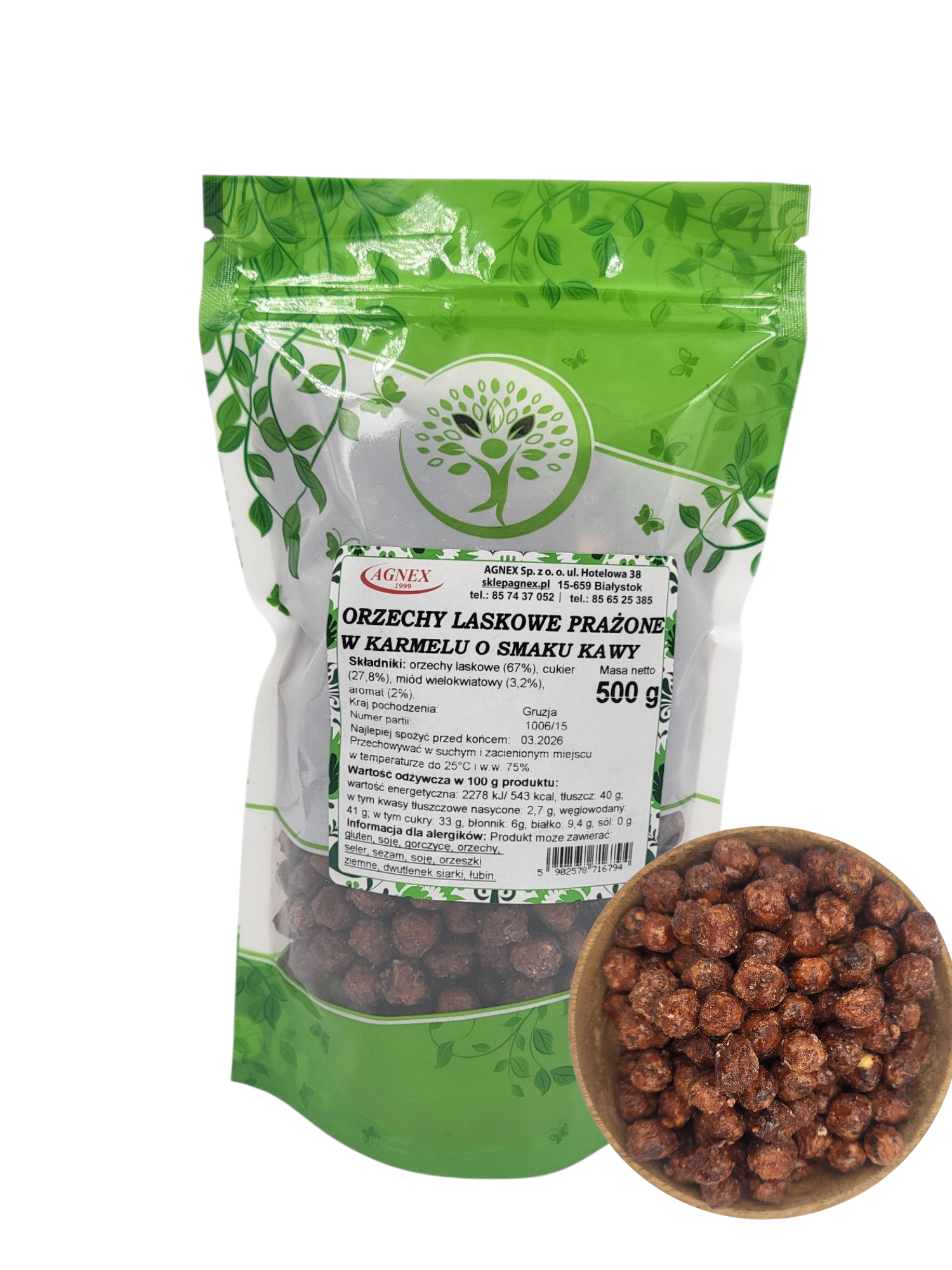 Orzechy laskowe prażone w karmelu o smaku kawy 500g
