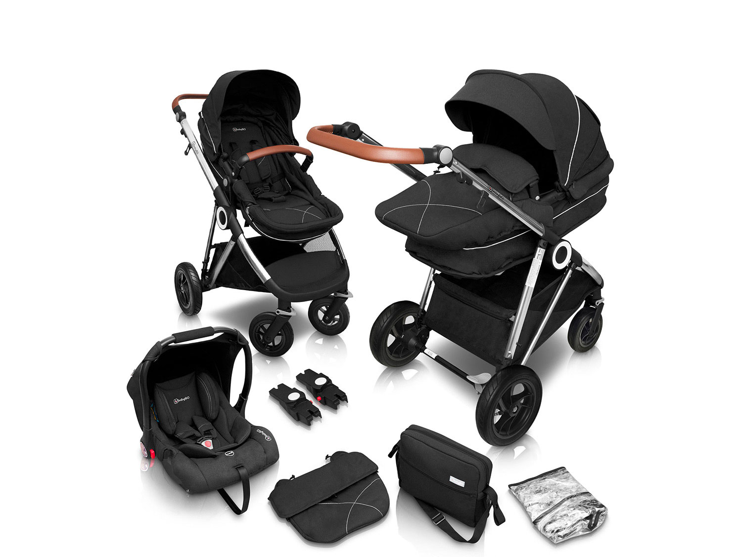 BabyGO Wózek 3w1 Buggy «Halime AIR Pram », z gondolą, spacerówką i fotelikiem samochodowym czarny