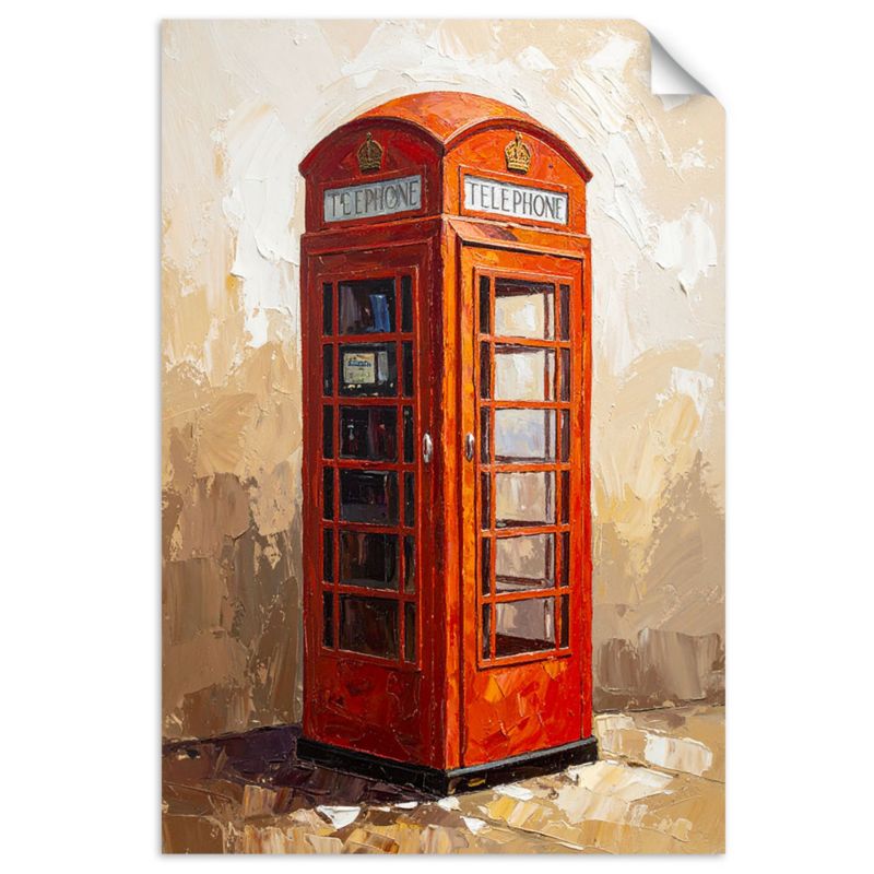 Plakaty samoprzylepne do salonu sypialni Feeby Londyn Budka telefoniczna w beżu 80x120cm 1szt