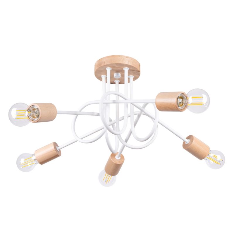 Żyrandol Sollux Lighting Ember biały naturalne drewno 5 x E27 x 20W IP20 wym: 26 x 15 x 61 cm - 1 szt.