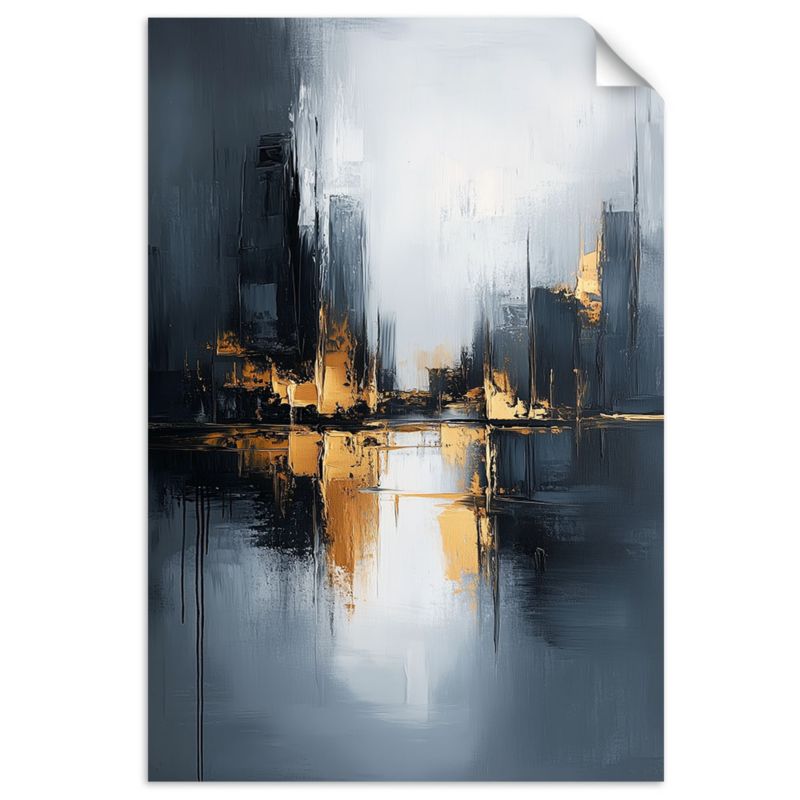 Plakaty samoprzylepne do salonu sypialni Feeby Abstrakcja Złoty Szary Czarny 90x130cm 1szt