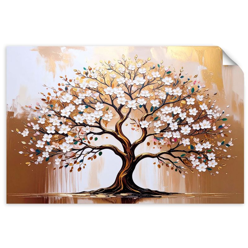 Naklejki samoprzylepne do salonu sypialni Feeby Drzewo Życia Kwiaty Beżowy 100x70cm 1szt
