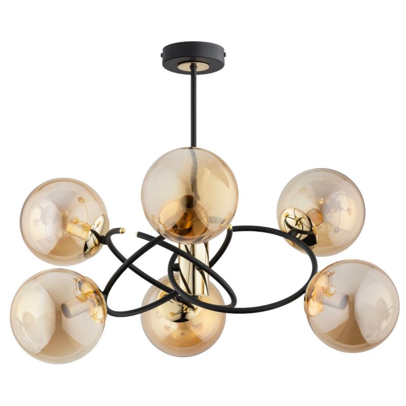 Lampa wisząca Alfa Orbita 1854 czarno-bursztynowy-złota nowoczesna 6xE14 x 10W 1 szt.