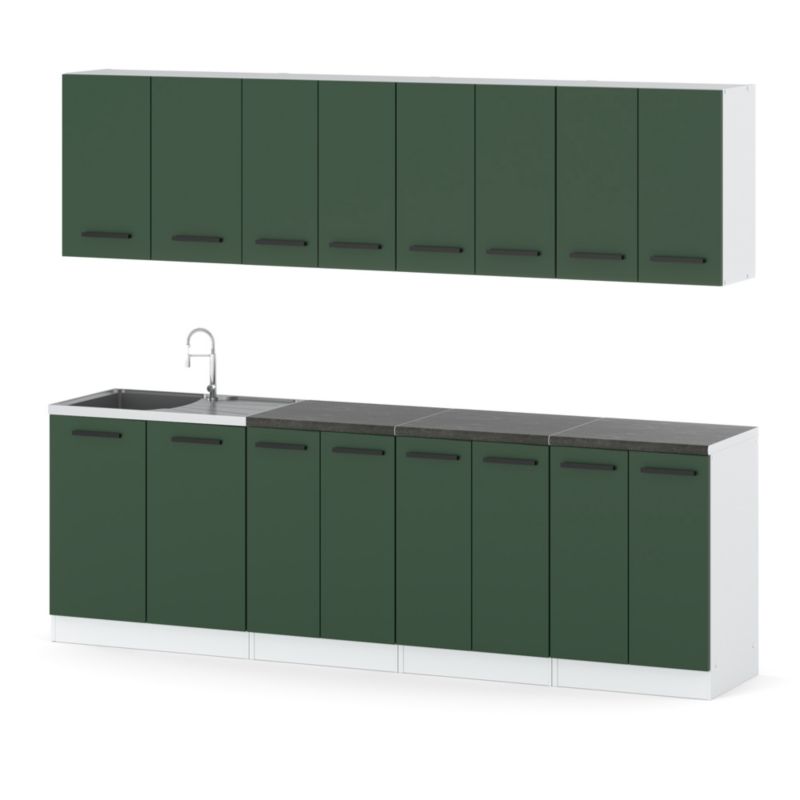 Zestaw Kuchenny Hurtownia-Mebli Z Blatem Kuchnia Vero 260cm Biały Mat Butelkowa Zieleń 260x47x145 cm 1szt.