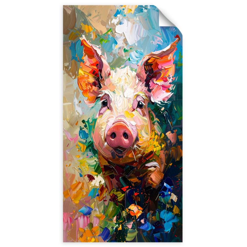 Naklejka na ścianę do salonu sypialni Feeby Kolorowa Świnia farba olejna 80x160cm 1szt