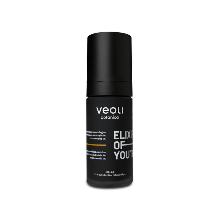 Veoli Botanica ELIXIR OF YOUTH rozjaśniająco – odżywcze serum emulsyjne z tetraizopalmitynianem askorbylu 5% i trokserutyną 1%, 30 ml