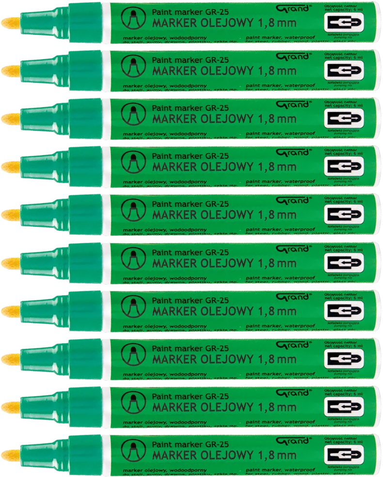 10x Marker olejowy Grand, GR-25, okrągła, 1.8mm, zielony