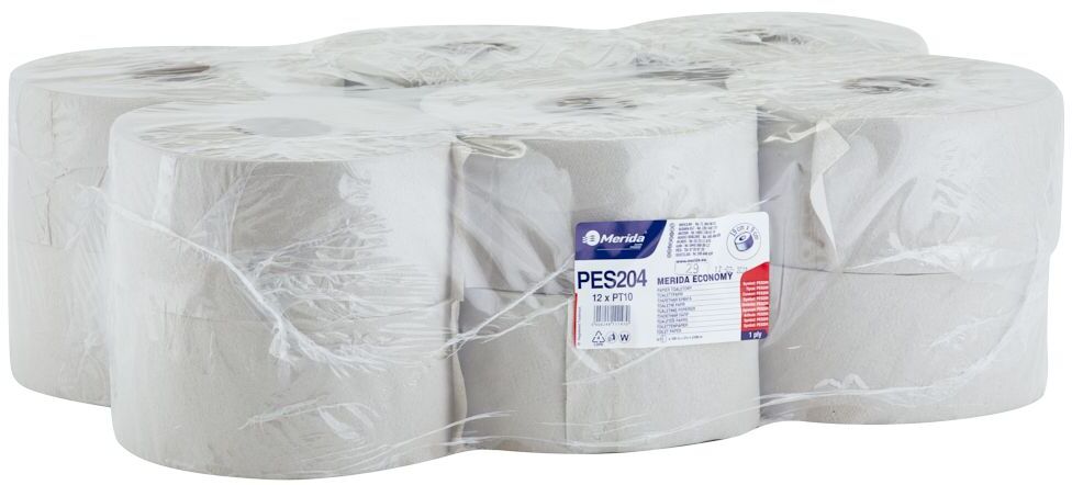 12x papier toaletowy Merida Standard, 1-warstwowy, 9x19cm, 180m, szary