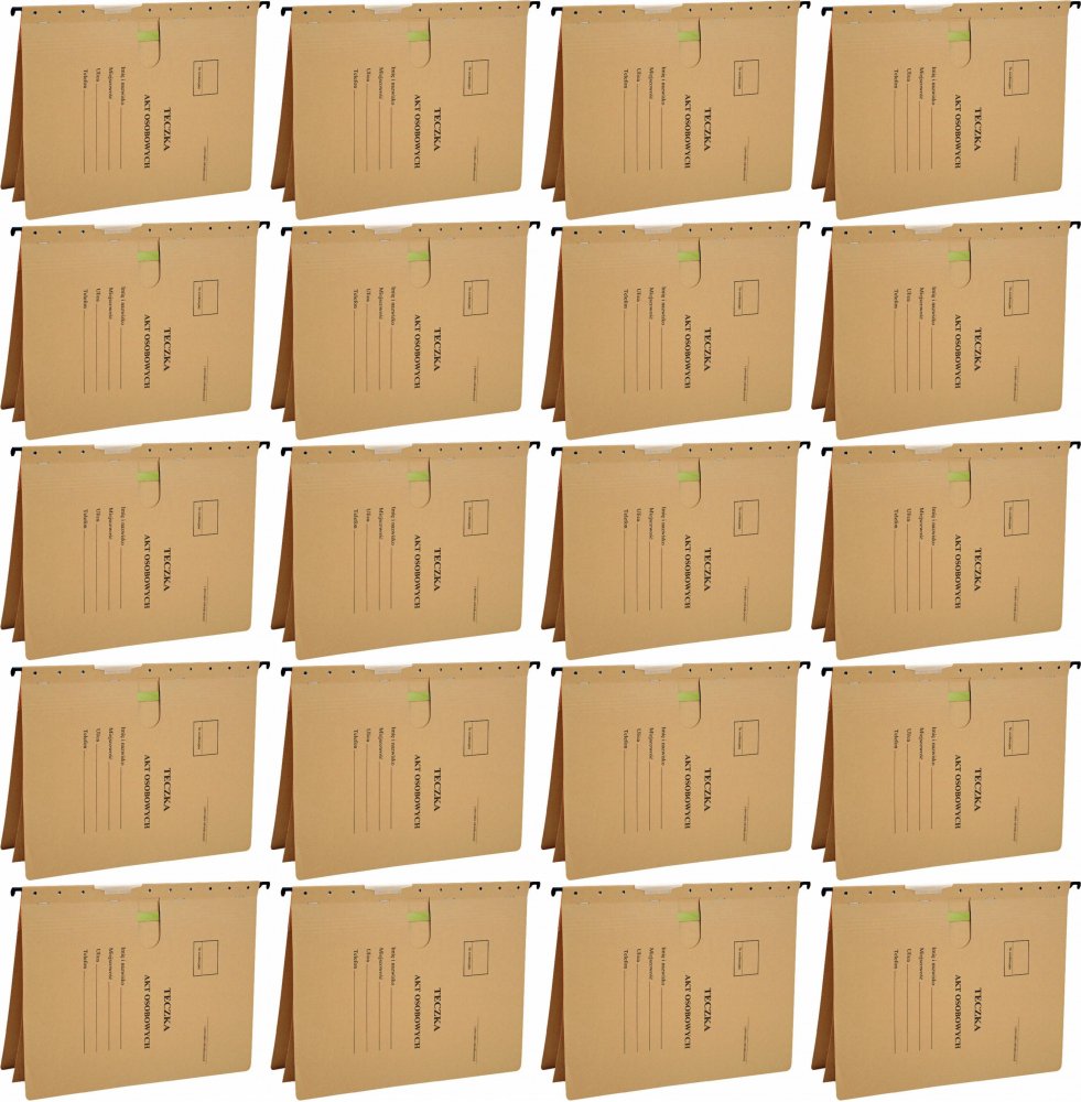 20x Skoroszyt zawieszany Esselte, do akt osobowych, A4, 348x268mm, 230g/m2, brązowy