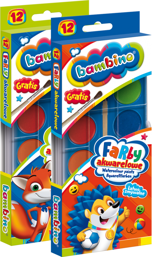 2x Farby akwarelowe Bambino Zwierzaki Uczniaki, 12 sztuk, mix kolorów
