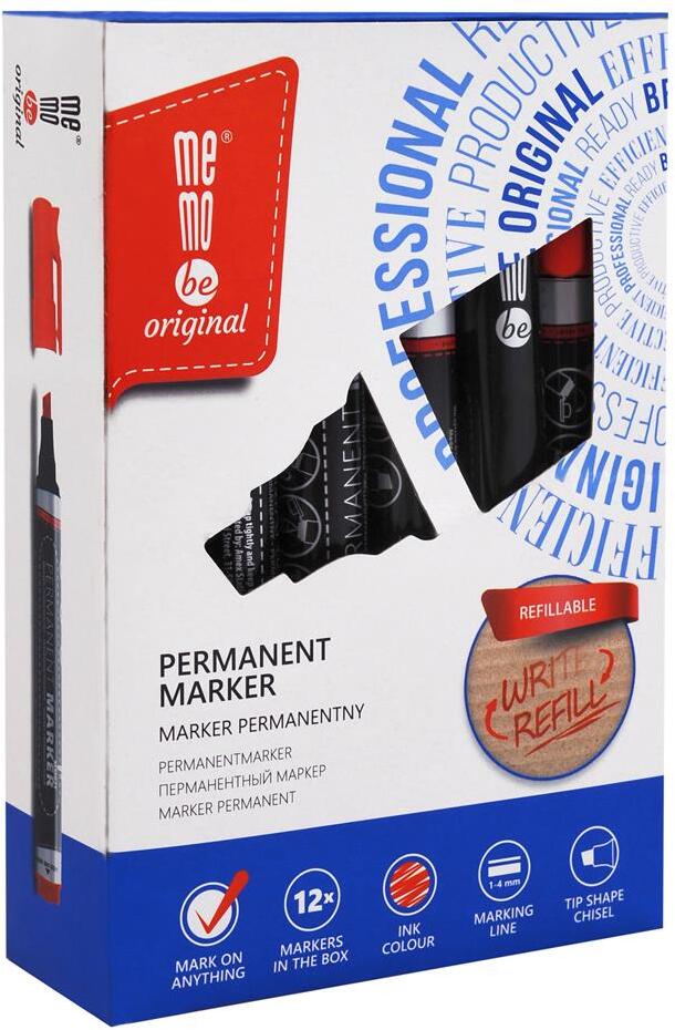 12x Marker permanentny MemoBe, ścięta, czerwony