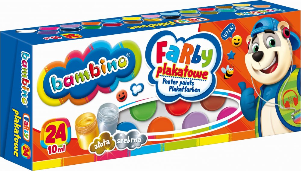 Farby plakatowe Bambino Zwierzaki Uczniaki, 10ml, 24 sztuki, mix kolorów
