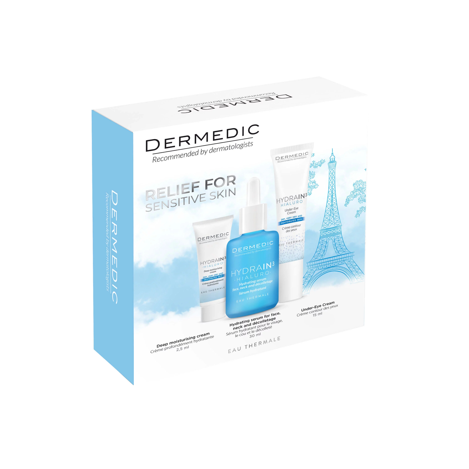 Dermedic hydrain 3 hialuro - krem do twarzy (2,5 ml) + serum (30 ml) + krem pod oczy (15 ml), 1 zestaw