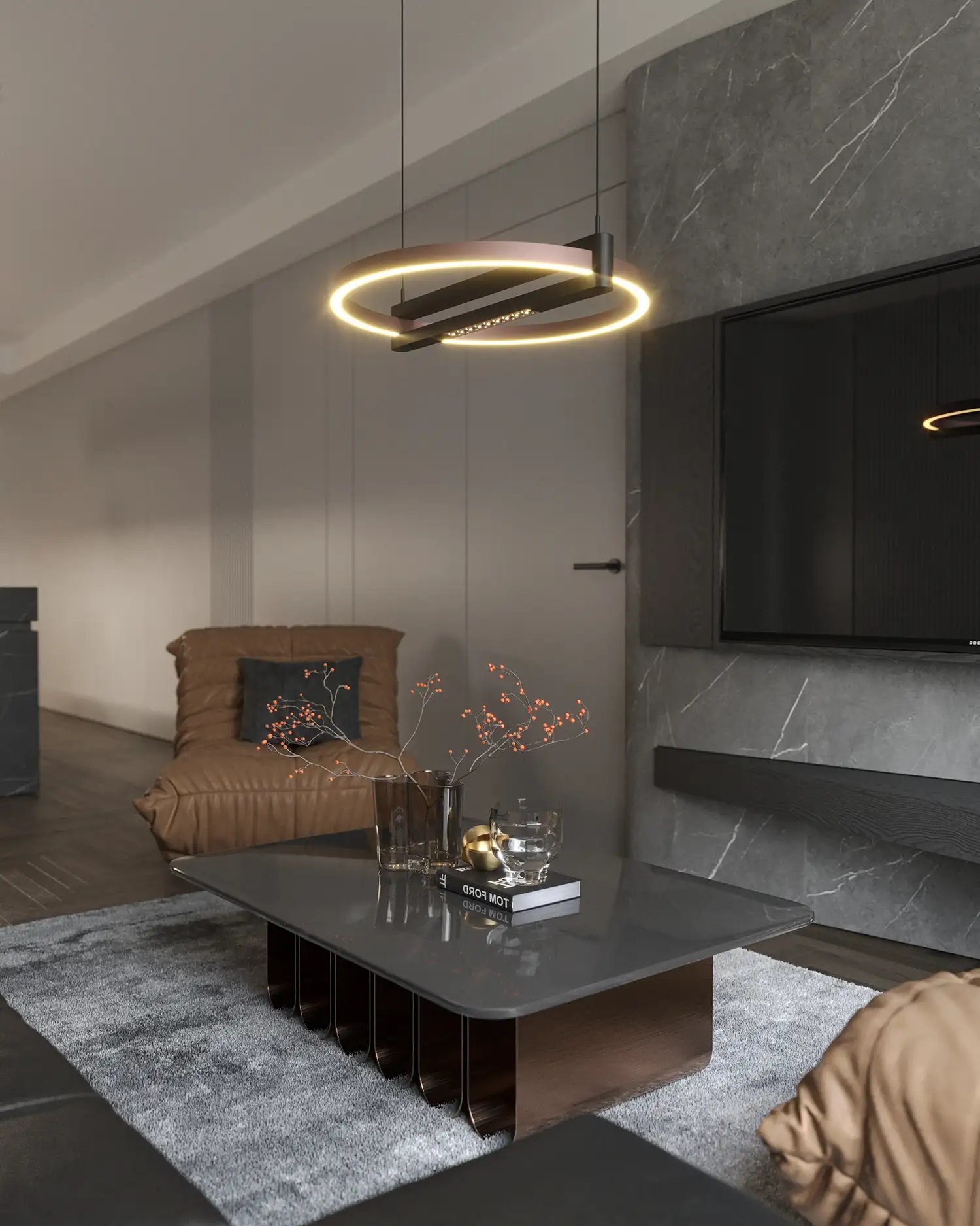 MaxLight Singapur lampa wisząca 1x48 W sand black/brush coffee P0552