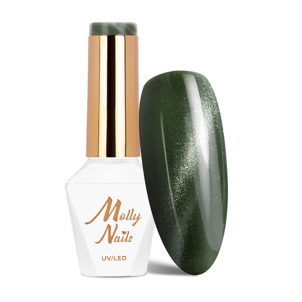 Lakier hybrydowy LED/UV Gel Polish Greens Cat Eye Metallic Nr 213 Molly Nails HEMA/Di-HEMA Free 8g