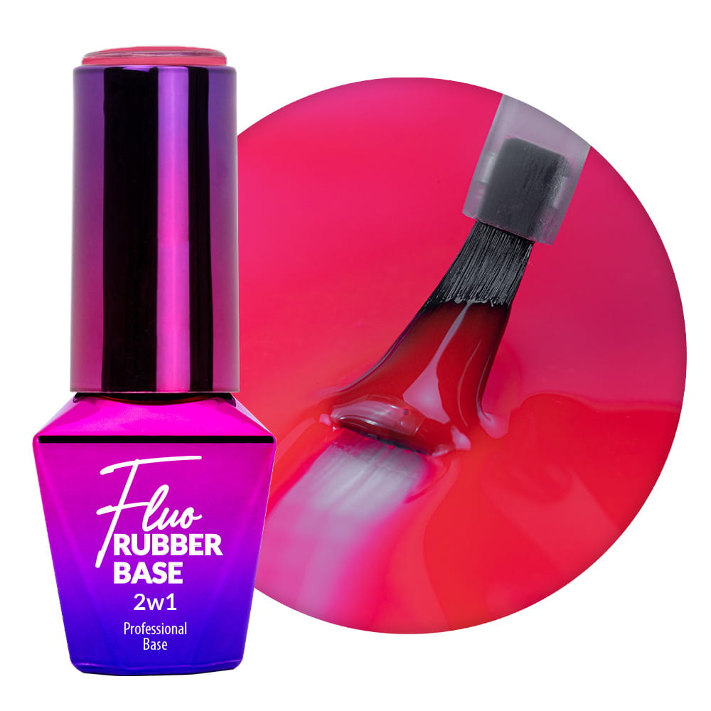 Baza kauczukowa z kolorem 2w1 neonowa do szybkiego manicure i pedicure Fluo Rubber Base 2in1 MollyLac Fruity Rooty 10 gram Nr 1
