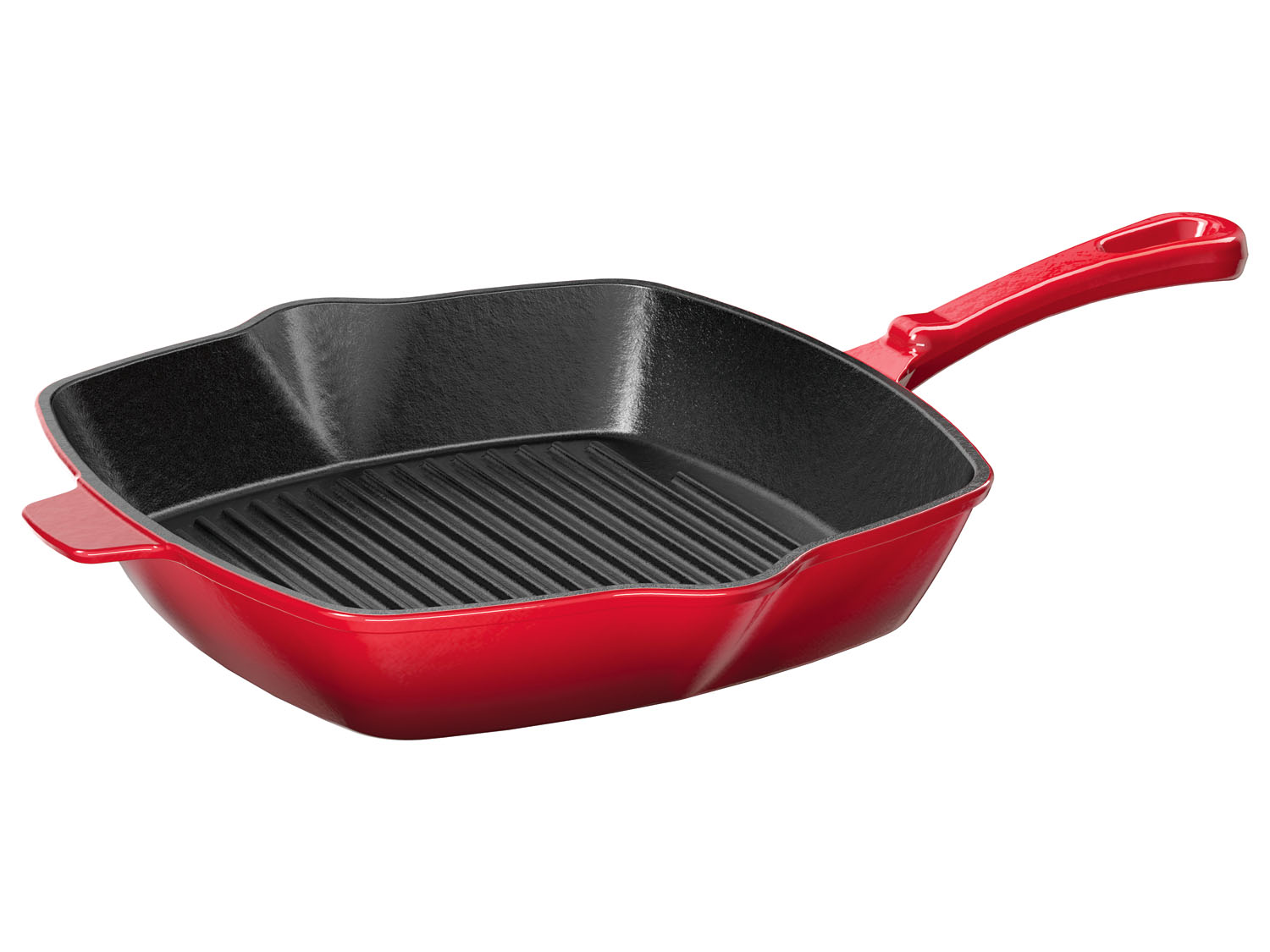 ERNESTO Patelnia żeliwna grillowa, 24,5 x 24,5 cm, Czerwony, emaliowana, ergonomiczna rączka, odporna na temperatury do 240 °C