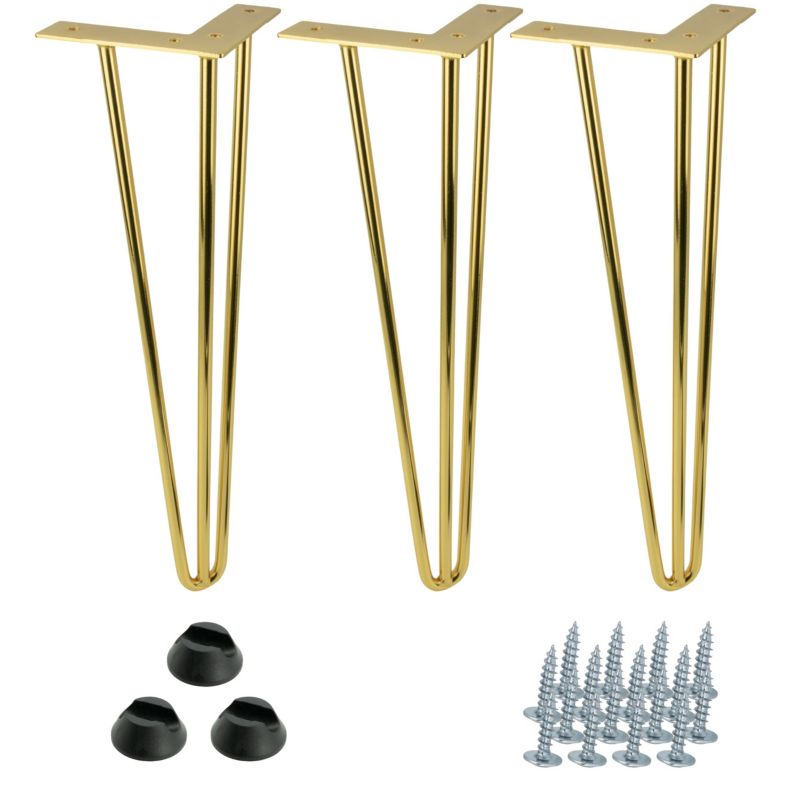 Zestaw nóżek meblowych B&B Hairpin legs złoty połysk wysokość 41cm 3 pręty 3 szt