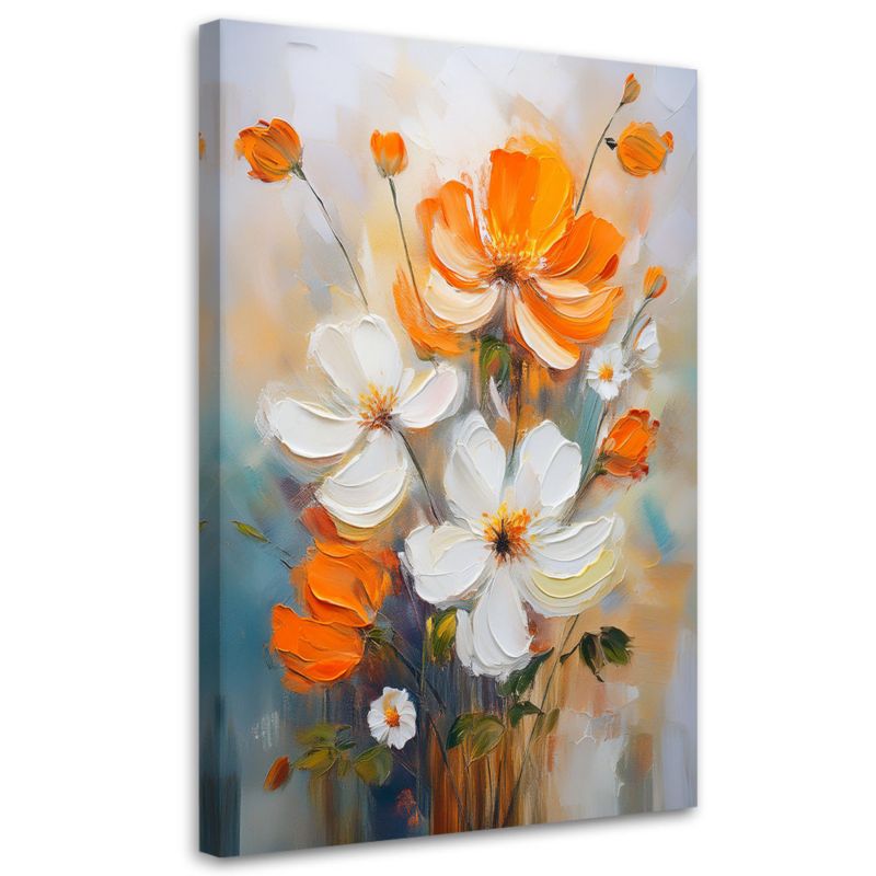Obraz na płótnie Feeby Kwiaty polne Biało Pomarańczowe 60x90cm 1szt