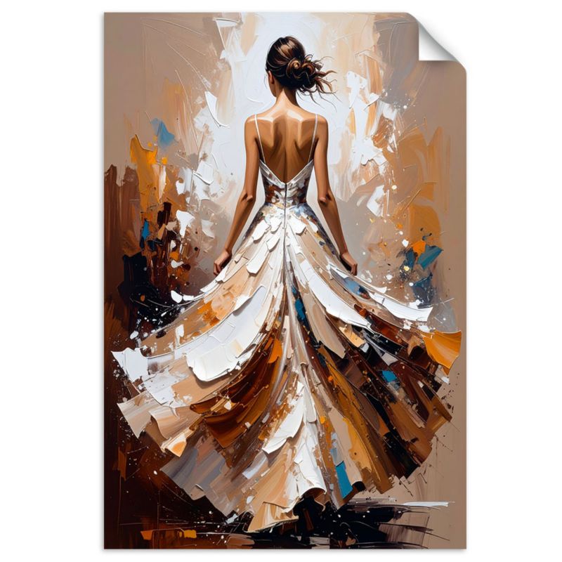 Plakaty samoprzylepne do salonu sypialni Feeby Kobieta w białej sukni efekt farby 70x100cm 1szt