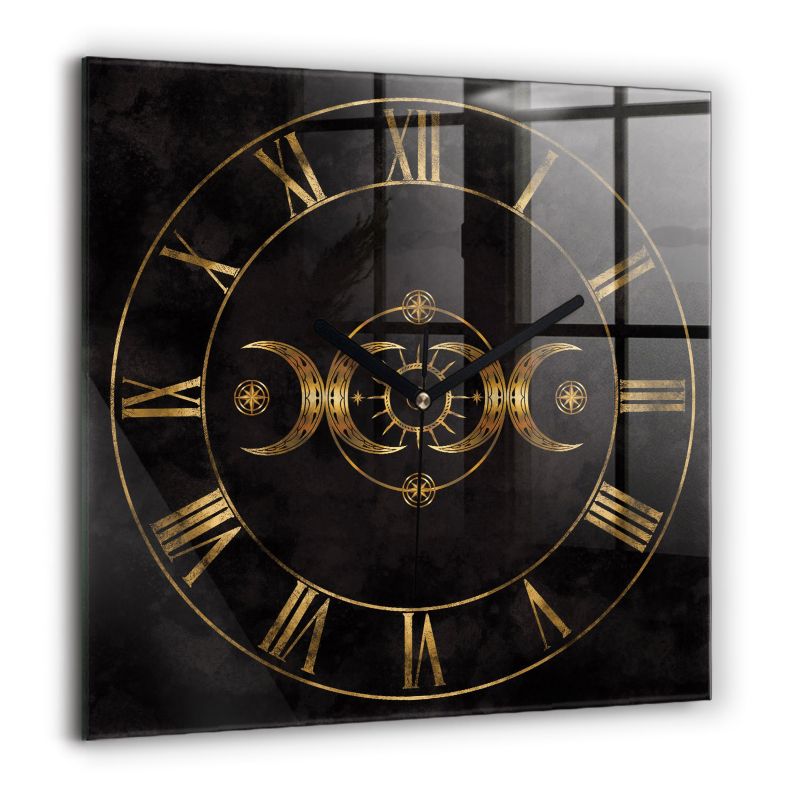 Zegar szklany czarne wskazówki Wallfluent 60x60 cm Złote cyfry rzymskie 1 szt.
