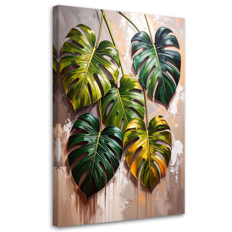Obraz do salonu sypialni Feeby Monstera Liście na malowanym tle 80x120cm 1szt