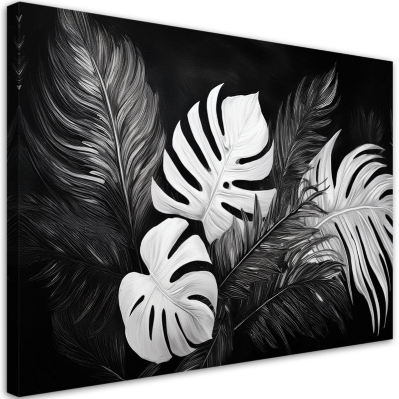 Obraz na płótnie Feeby Liście Monstery Czarno Biały 120x80cm 1szt