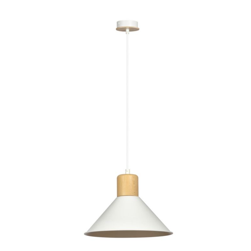 Lampa wisząca Emibig Rowen biała jasne drewno wym: 100 x 25 x 25 cm 1xE27 x 15W 1 szt.