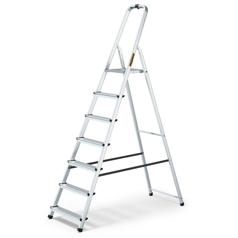 Drabina aluminiowa domowa DRABEST 7 stopni z haczykiem, antypoślizgowym podestem 1 szt.