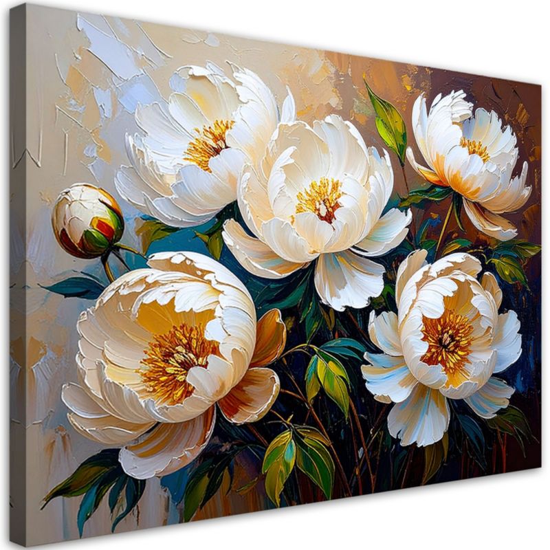 Obraz do salonu sypialni Feeby Kremowe Piwonie Kwiaty na beżowym tle 90x60cm 1szt