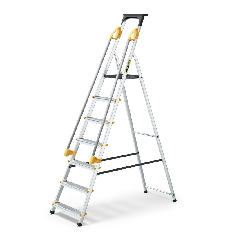 Drabina aluminiowa jednostronna PRO DRABEST 7 stopni z półką i poręczami, nośność 150 kg, 1 szt.