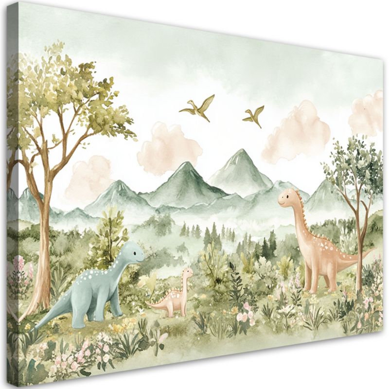 Obraz do pokoju dziecięcego Feeby Wesołe Dinozaury Pejzaż górski 90x60cm 1szt