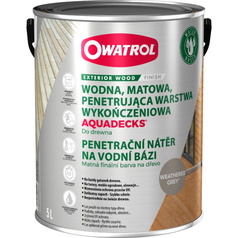 Saturator do wszystkich gatunków drewna Owatrol Aquadecks Weathered Grey 5L 1 szt.