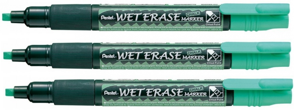 3x Marker kredowy Pentel SMW26 cienki, ścięta, 4.3mm, zielony