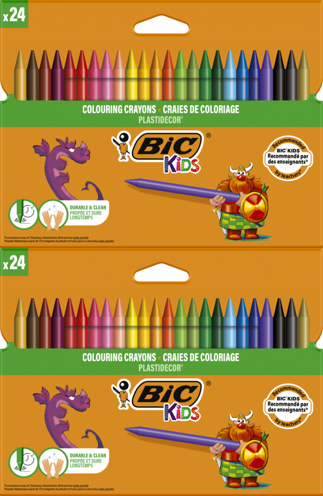 2x Kredki świecowe BIC Kids Plastidecor, 24 sztuki, mix kolorów