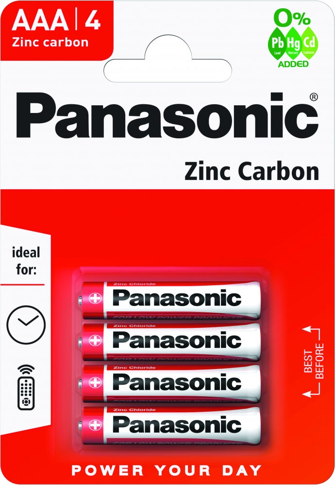 Bateria cynkowo-węglowa Panasonic, 1.5V, AAA/R3, 4 sztuki
