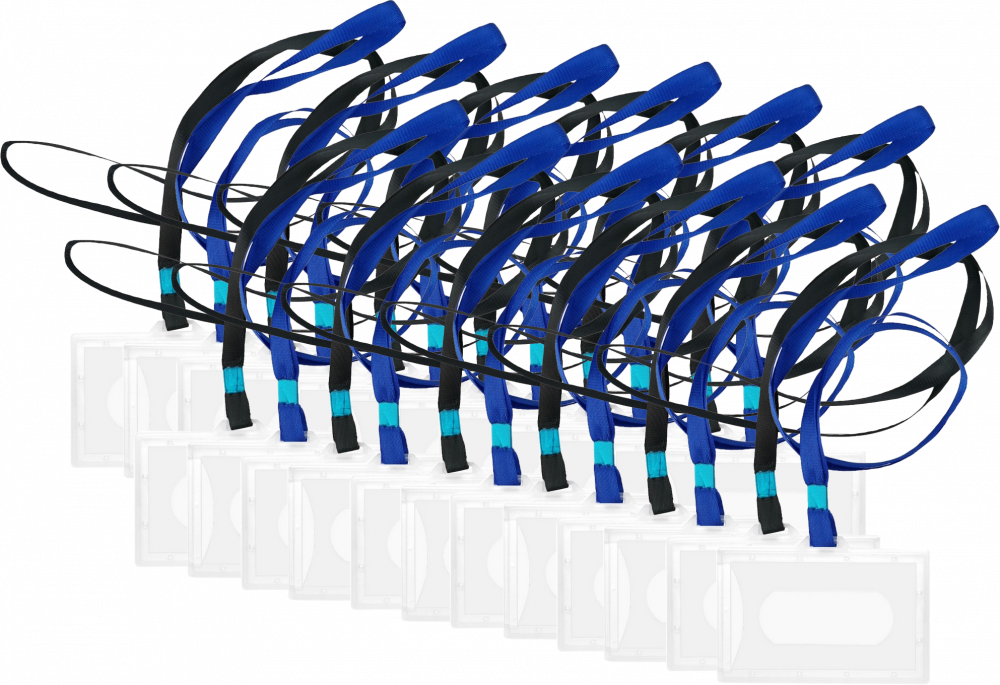 50x Identyfikator D.Rect, z taśmą, 92x59mm, 1 sztuka, przezroczysty, taśma mix kolorów