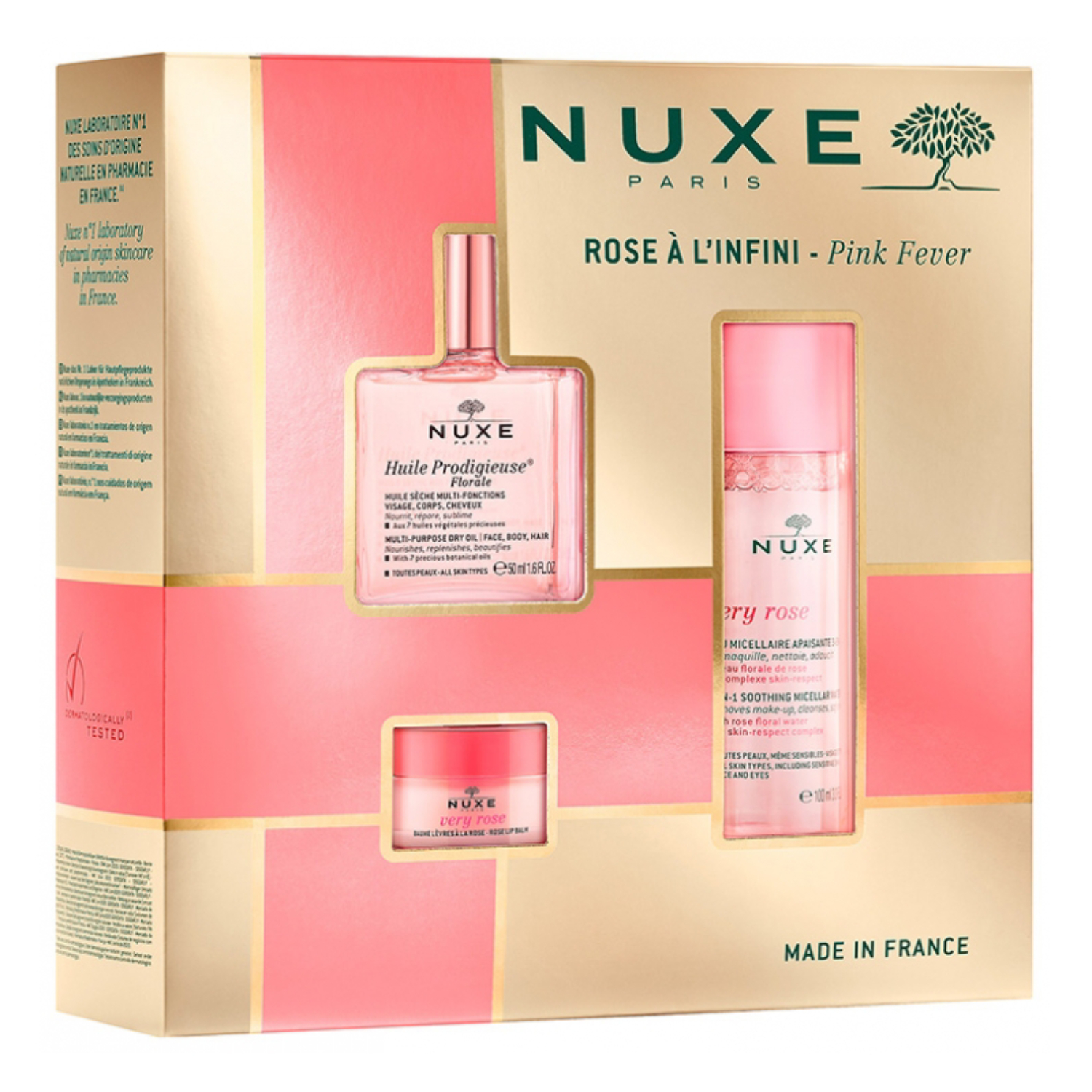 Nuxe huile prodigieuse florale - suchy olejek, 50 ml + różany balsam do ust, 15 g + woda micelarna 3w1, 100 ml, 1 zestaw