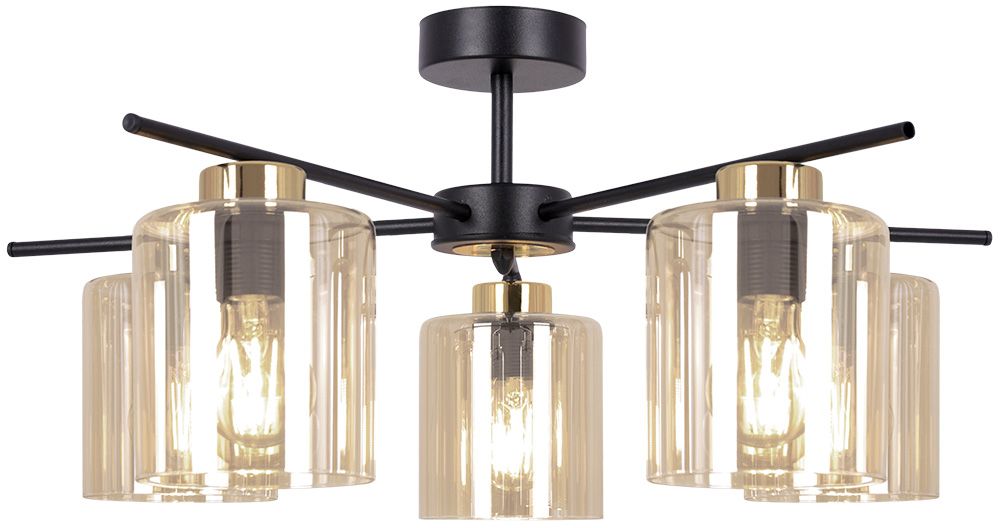 Darmowa Dostawa - Lampa podsufitowa 5x15 W czarna-złota-bursztynowa Kaja Aurelia K5522