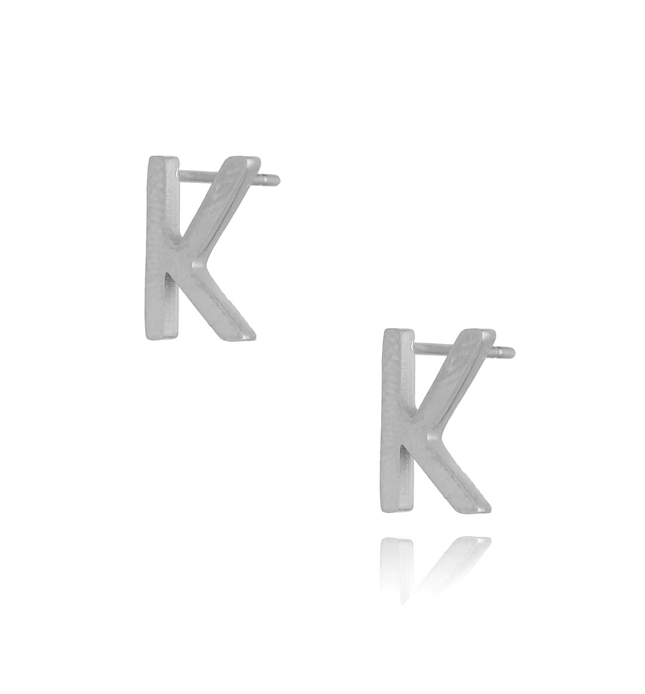 Kolczyki wkrętki srebrne z literką K - By Dziubeka