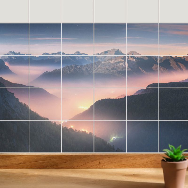 Naklejki na płytki Wallfluent 10x10 cm Górski krajobraz o zmierzchu szybka renowacja 24 szt.