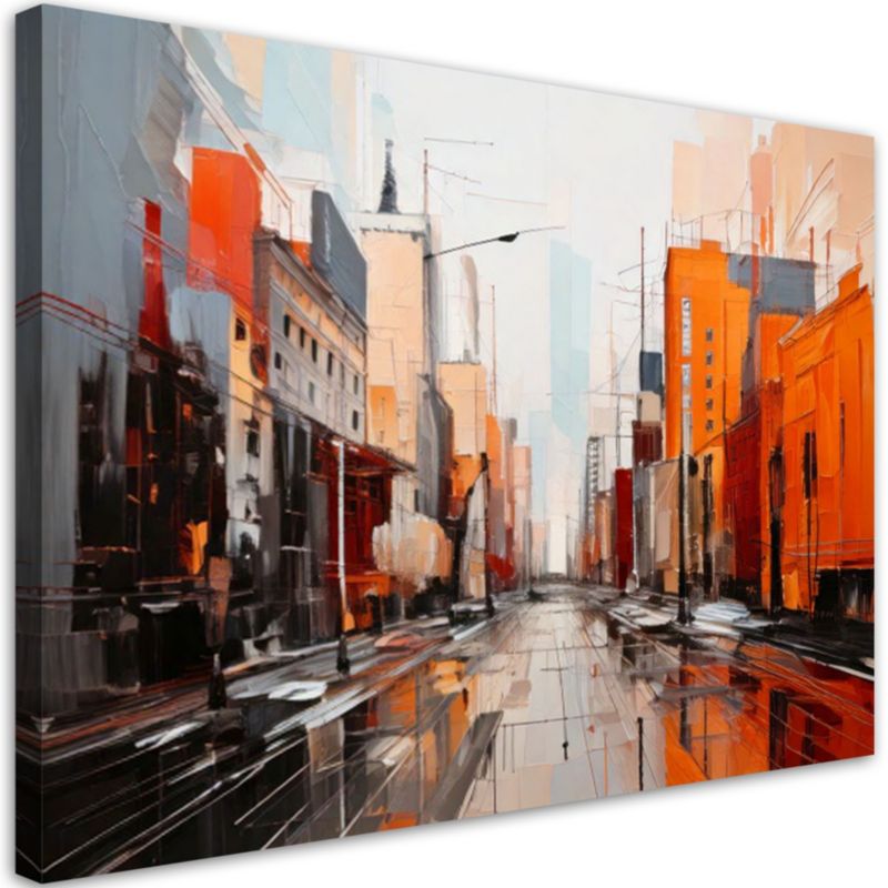 Modny obraz do salonu sypialni Feeby Architektura miasta abstrakcja pomarańczowy 60x40cm 1szt