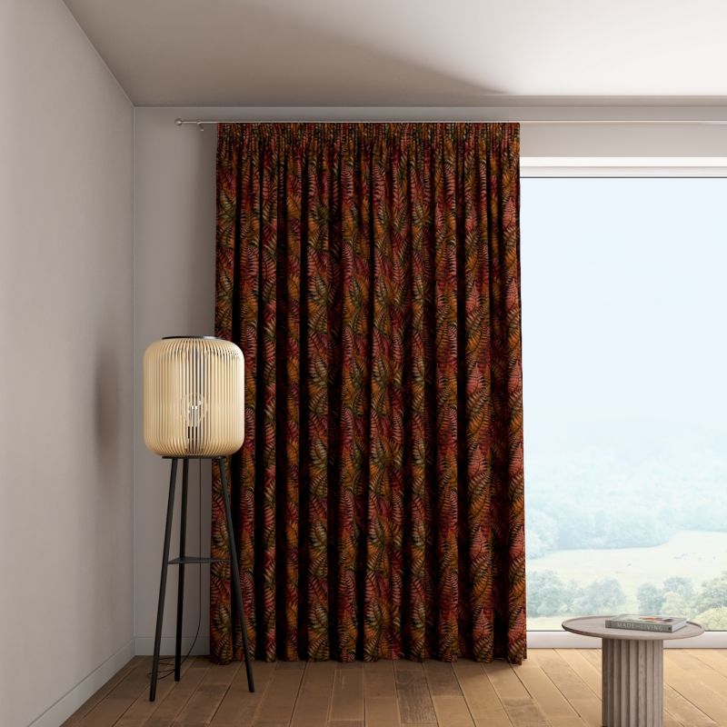 Zasłona na taśmie marszczącej 1 szt. 130 x 260 cm Dekoria bordowo-złote liście paproci 1 szt.
