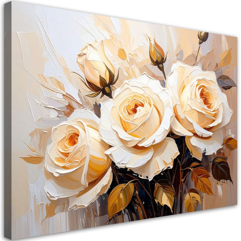 Obraz do salonu sypialni na ścianę Feeby Kremowe Róże Kwiaty 90x60cm 1szt